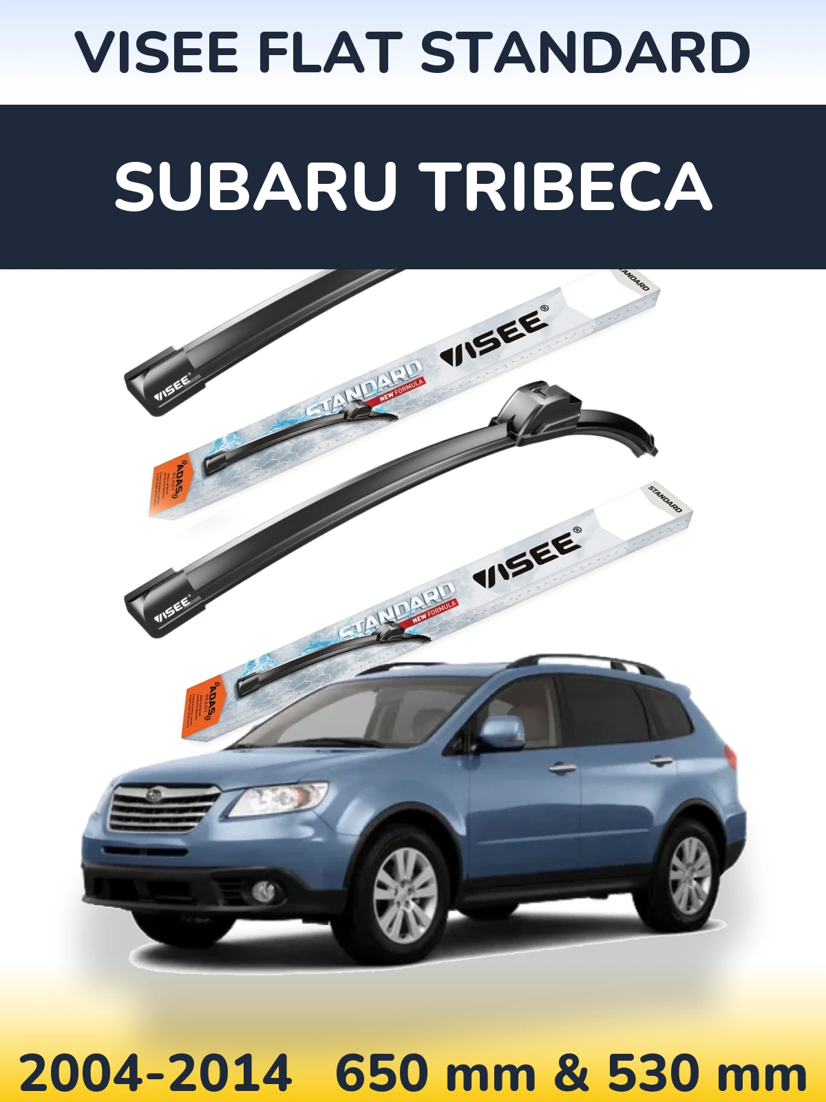Komplet przednich wycieraczek VISEE FLAT STANDARD 650 & 530 mm do Subaru Tribeca 2004-2014
