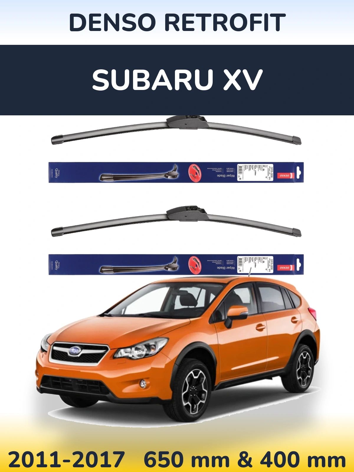 Front wiper blade set Denso Retrofit 650 & 400 mm for Subaru XV 2011-2017
