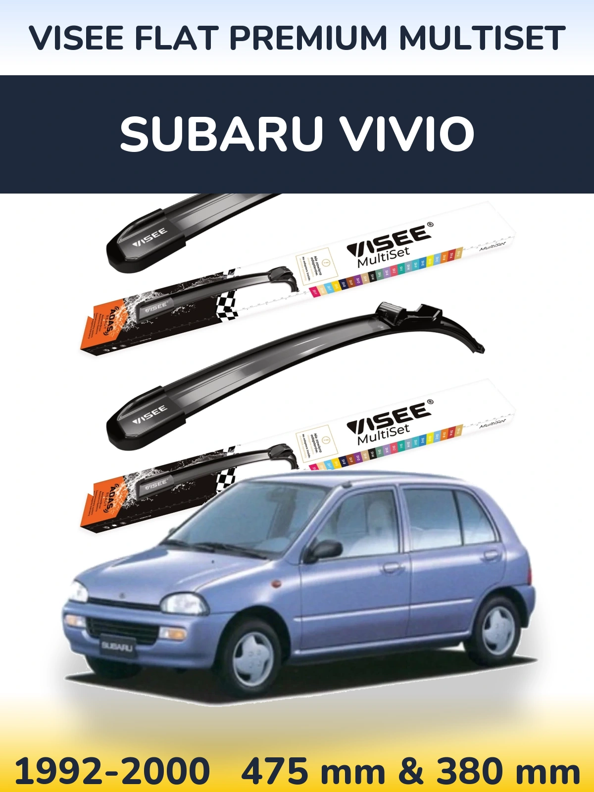 Komplet przednich wycieraczek VISEE FLAT PREMIUM MultiSet 475 & 380 mm do Subaru Vivio 1992-2000