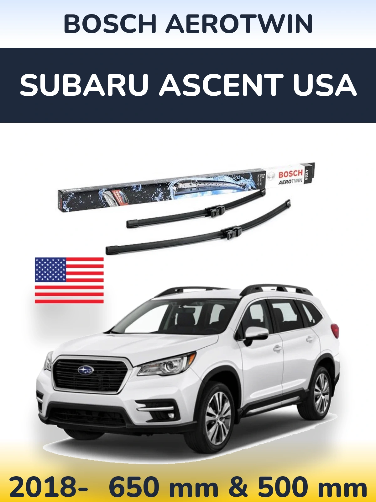 Комплект передних дворников BOSCH AeroTwin 650 & 500 мм для Subaru Ascent USA 2018-2026