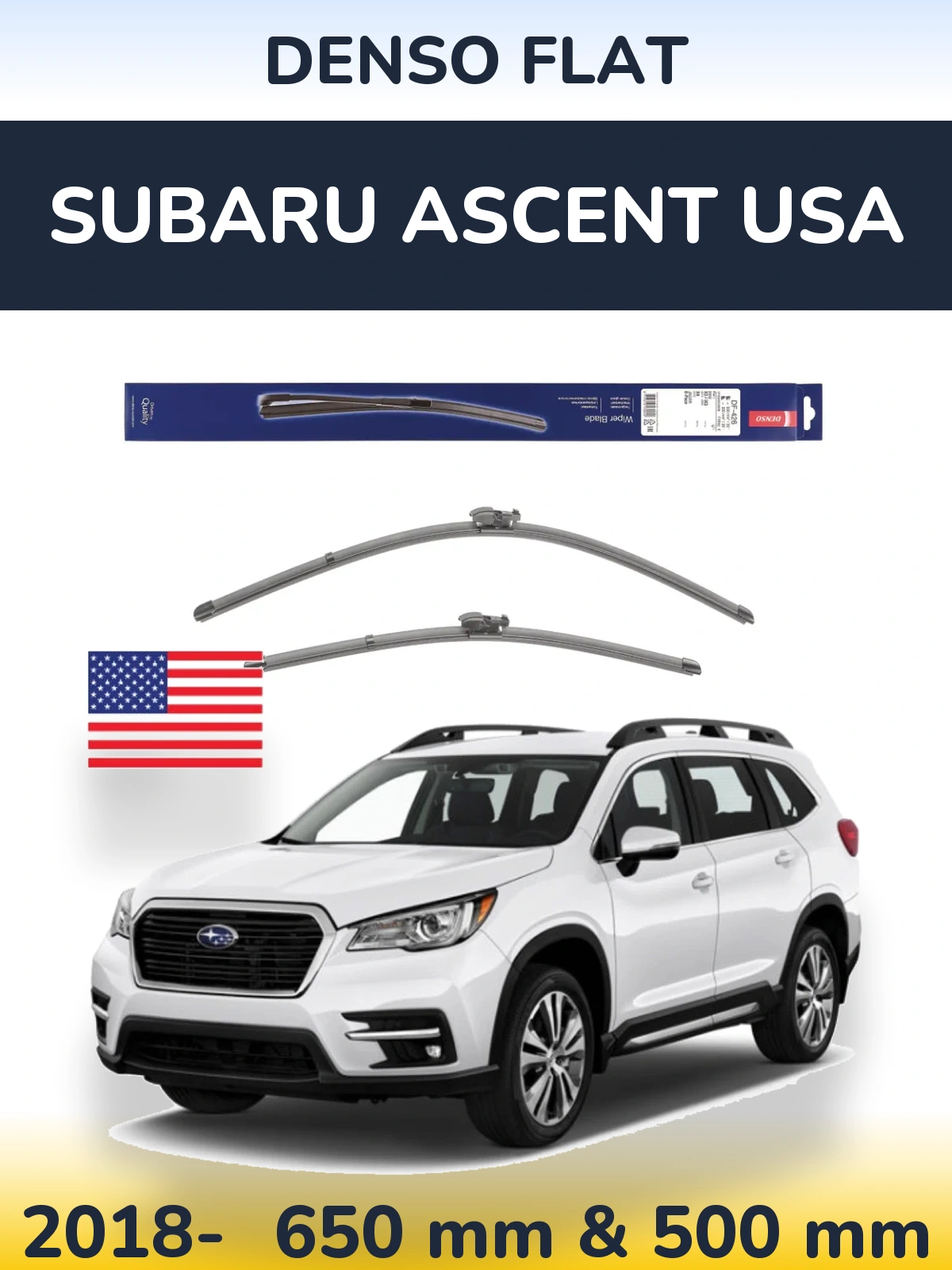 Комплект передних дворников Denso Flat 650 & 500 мм для Subaru Ascent USA 2018-2026