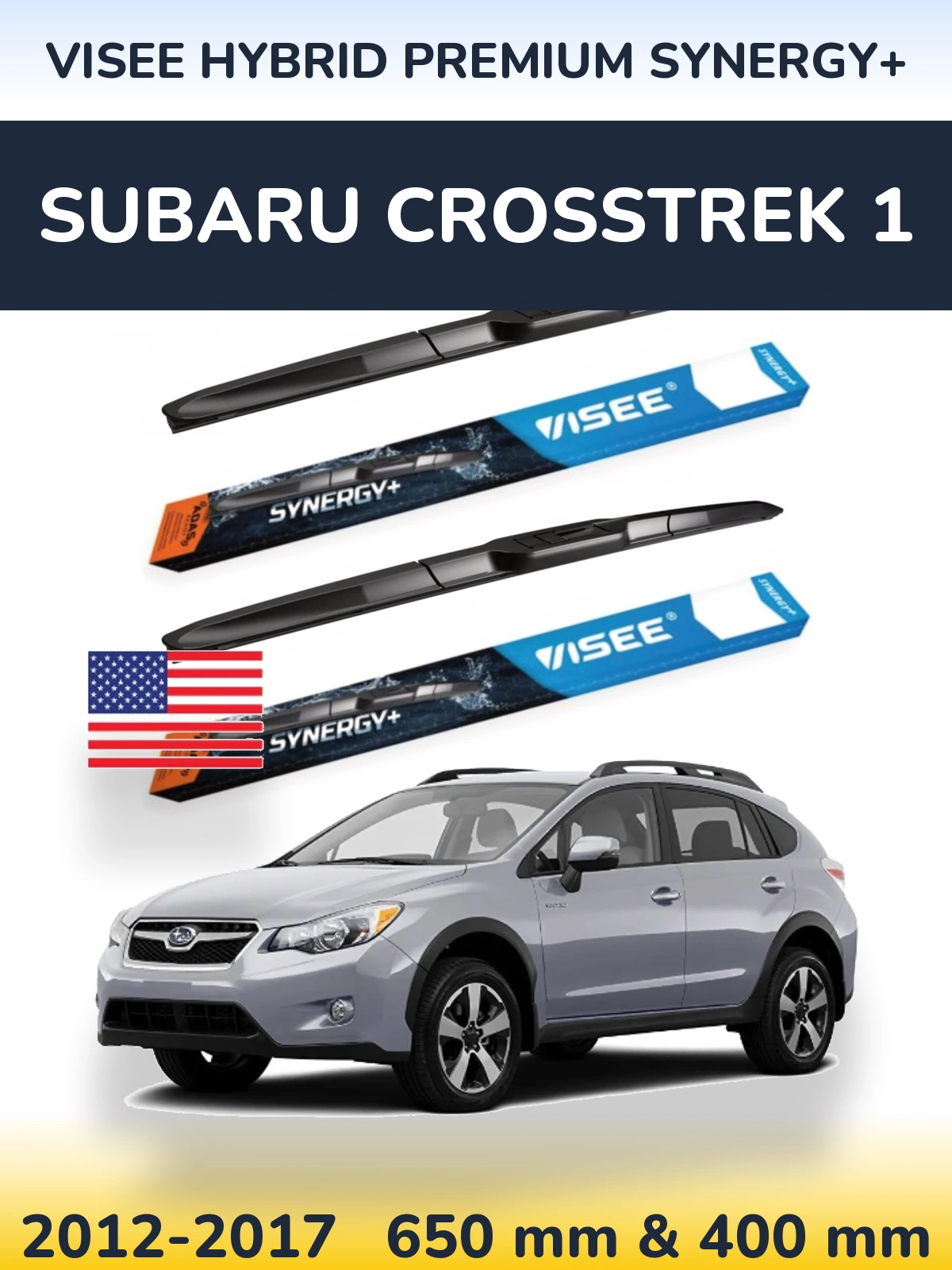 Front wiper blade set VISEE HYBRID PREMIUM SYNERGY+ 650 & 400 mm for Subaru Crosstrek 1 2012-2017