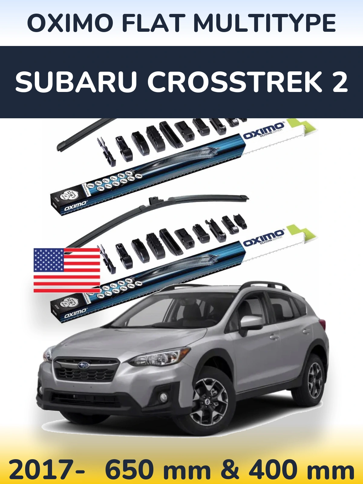 Комплект передних дворников Oximo Flat MultiТипe 650 & 400 мм для Subaru Crosstrek 2 2017-2026