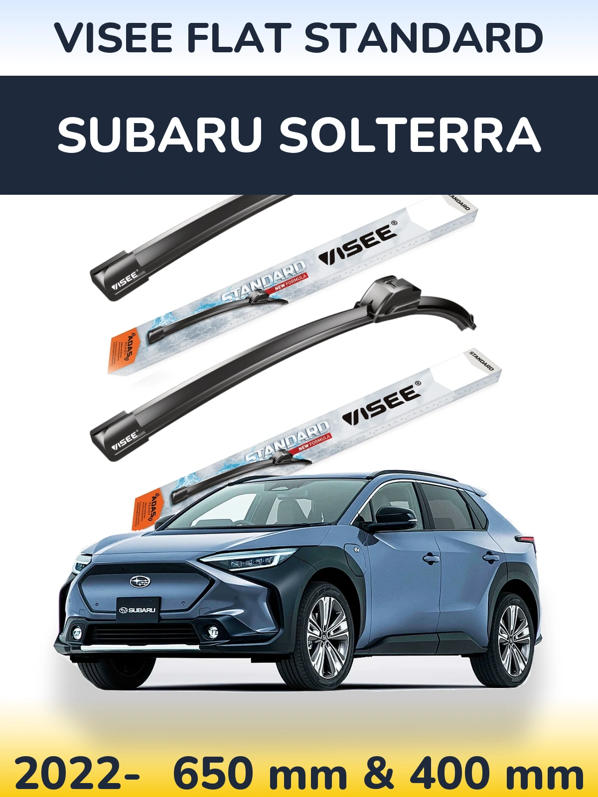 Komplet przednich wycieraczek VISEE FLAT STANDARD 650 & 400 mm do Subaru Solterra 2022-2026
