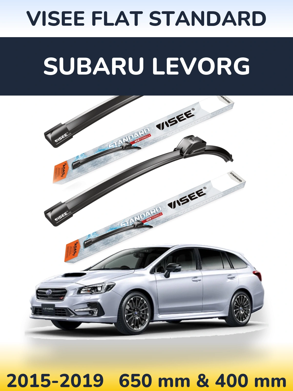 Front wiper blade set VISEE FLAT STANDARD 650 & 400 mm for Subaru Levorg 2015-2019