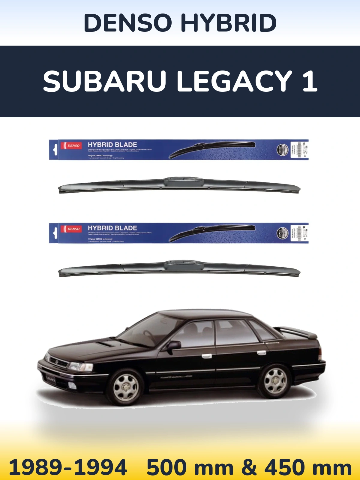 Komplet przednich wycieraczek Denso Hybrid 500 & 450 mm do Subaru Legacy 1 1989-1994