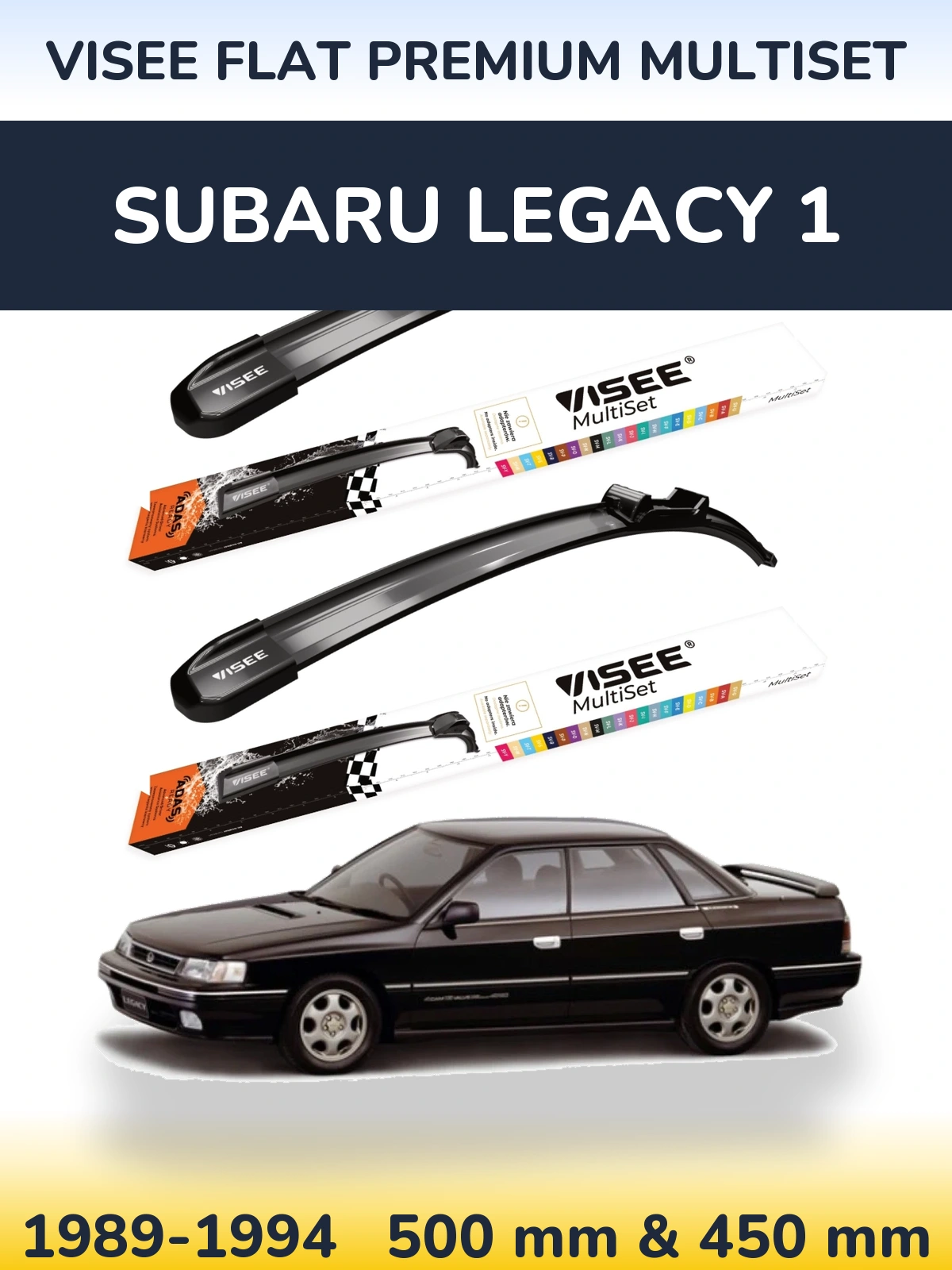 Komplet przednich wycieraczek VISEE FLAT PREMIUM MultiSet 500 & 450 mm do Subaru Legacy 1 1989-1994