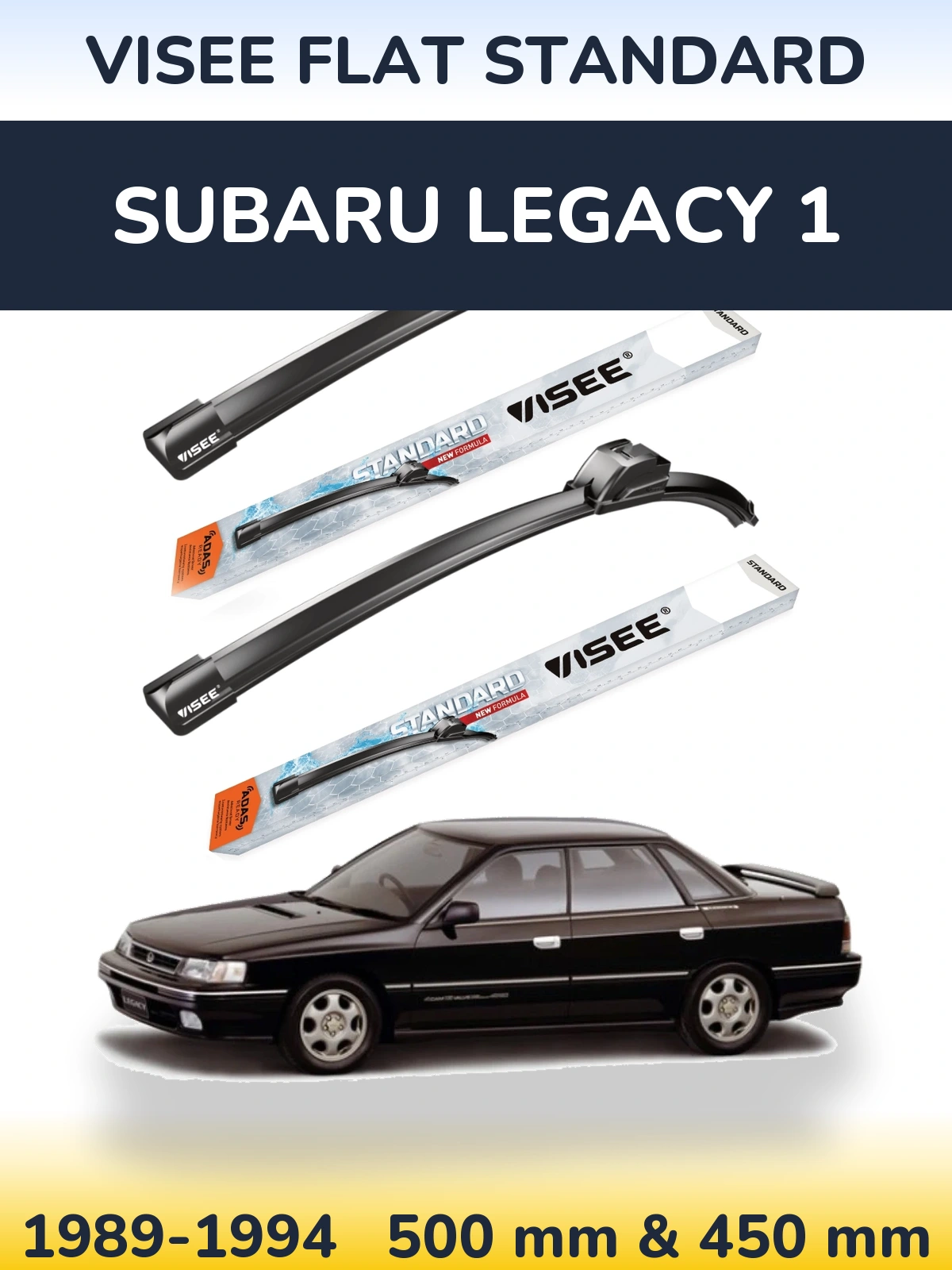 Komplet przednich wycieraczek VISEE FLAT STANDARD 500 & 450 mm do Subaru Legacy 1 1989-1994