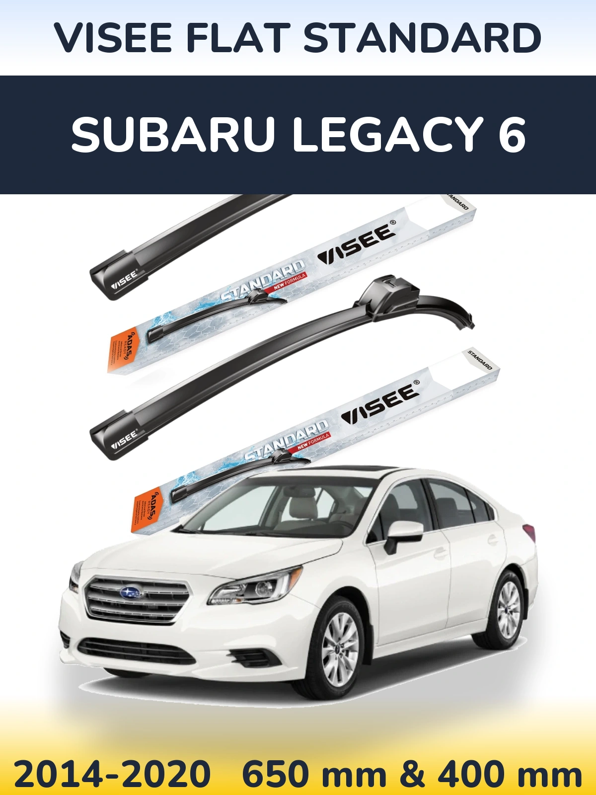 Front wiper blade set VISEE FLAT STANDARD 650 & 400 mm for Subaru Legacy 6 2014-2020
