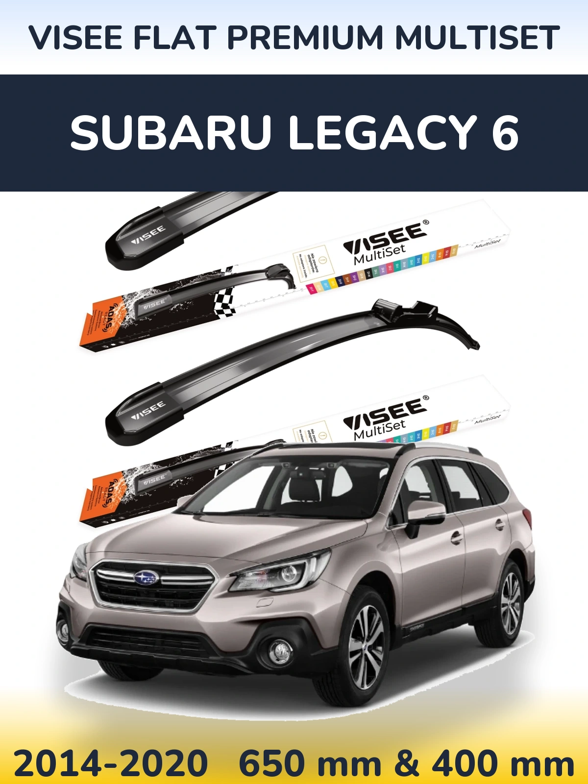 Комплект передніх щіток VISEE FLAT PREMIUM MultiSet 650 & 400 мм для Subaru Legacy 6 2014-2020