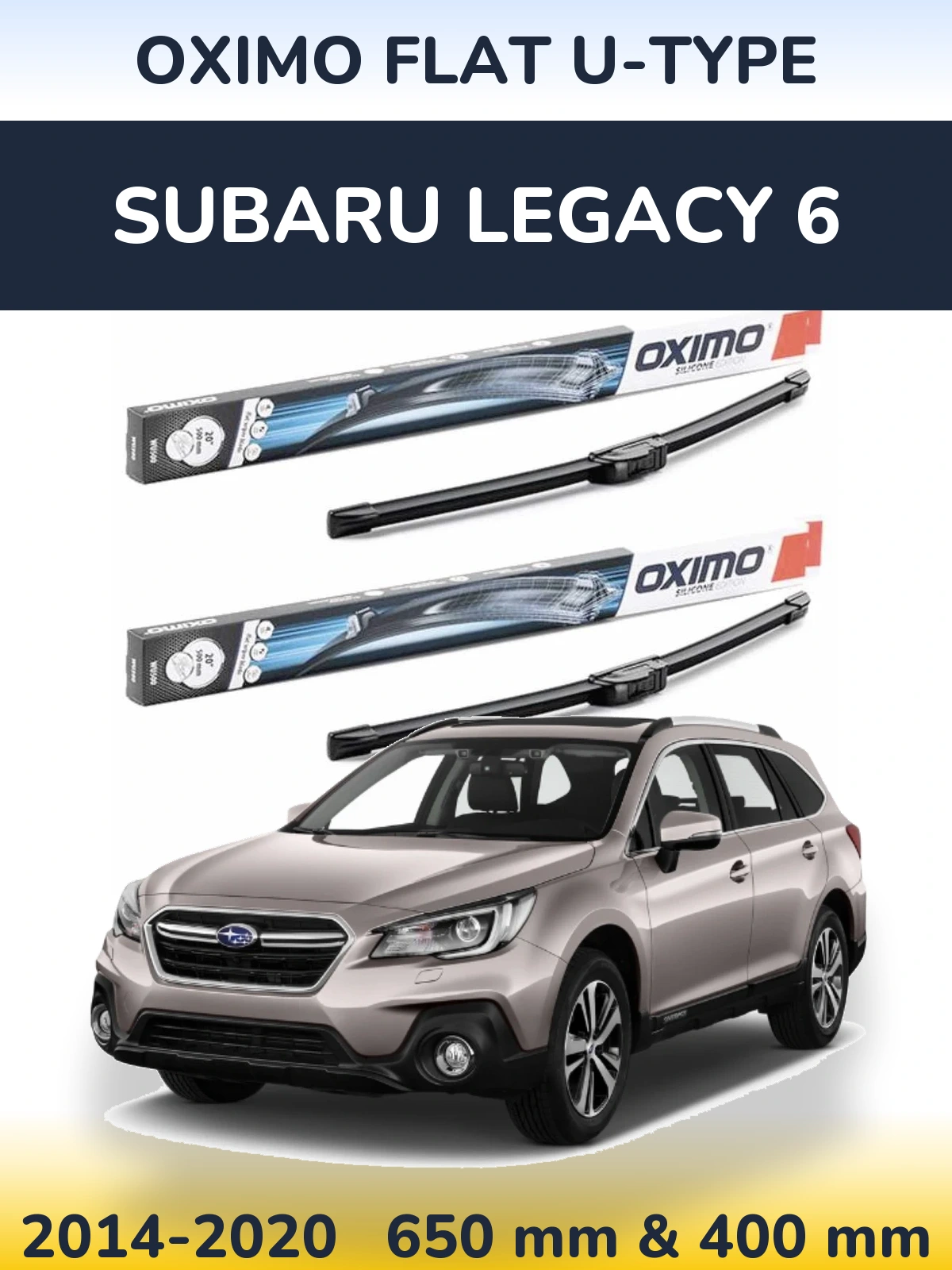 Комплект передних дворников Oximo Flat U-type 650 & 400 мм для Subaru Legacy 6 2014-2020