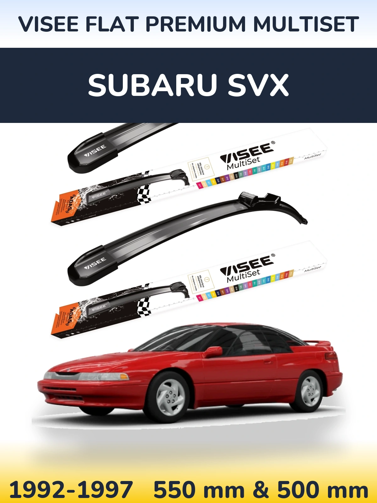 Komplet przednich wycieraczek VISEE FLAT PREMIUM MultiSet 550 & 500 mm do Subaru SVX 1992-1997