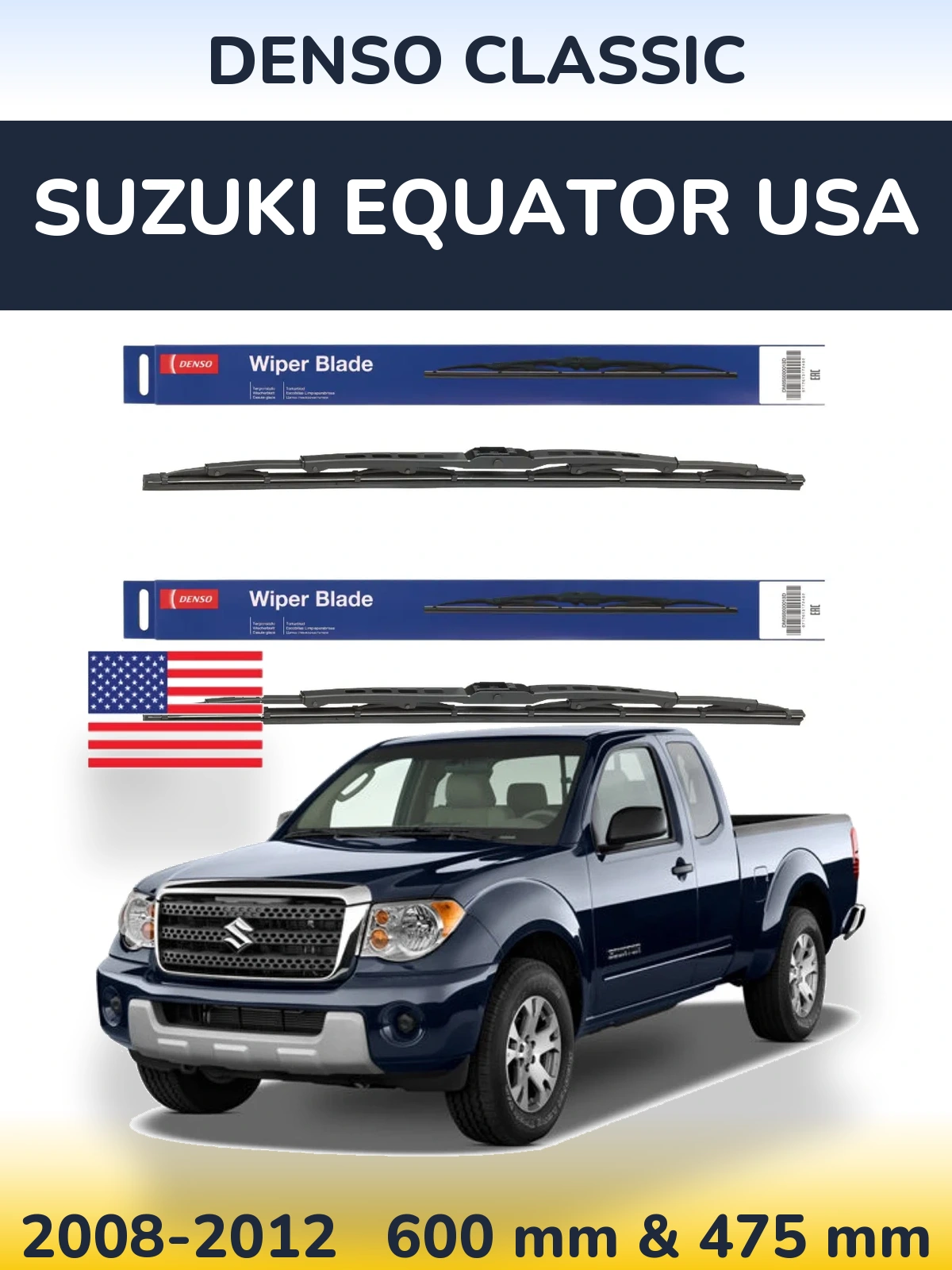 Komplet przednich wycieraczek Denso Classic 600 & 475 mm do Suzuki Equator USA 2008-2012
