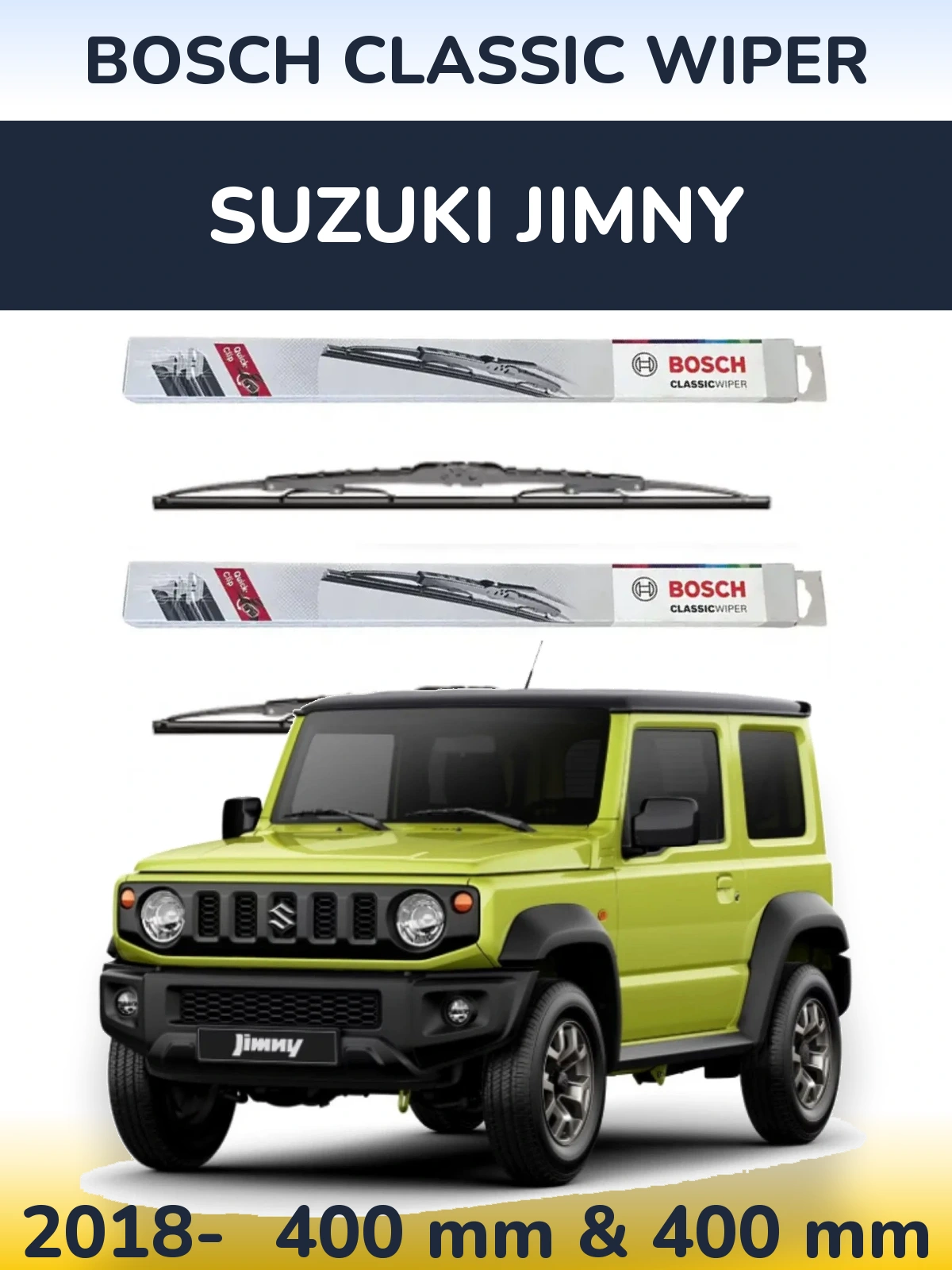 Front wiper blade set BOSCH Classic Wiper 400 & 400 mm for Suzuki Jimny 2018-2026