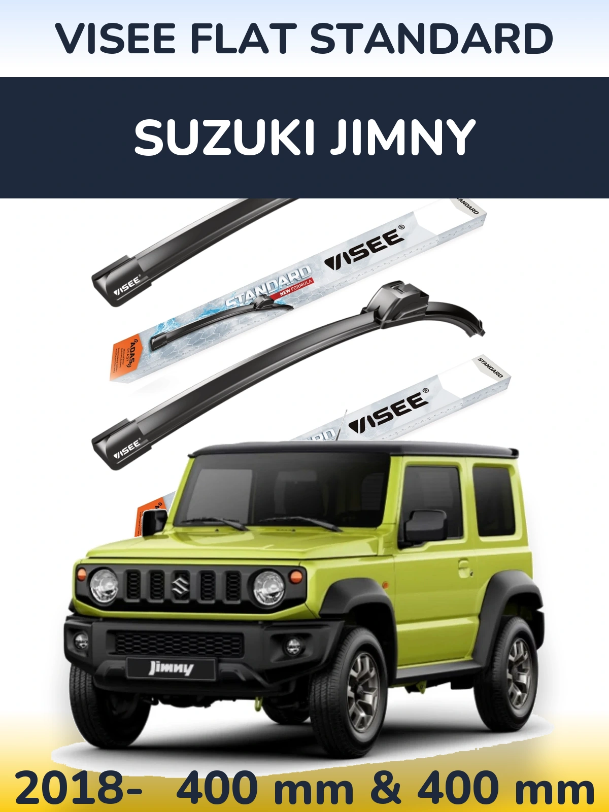 Front wiper blade set VISEE FLAT STANDARD 400 & 400 mm for Suzuki Jimny 2018-2026