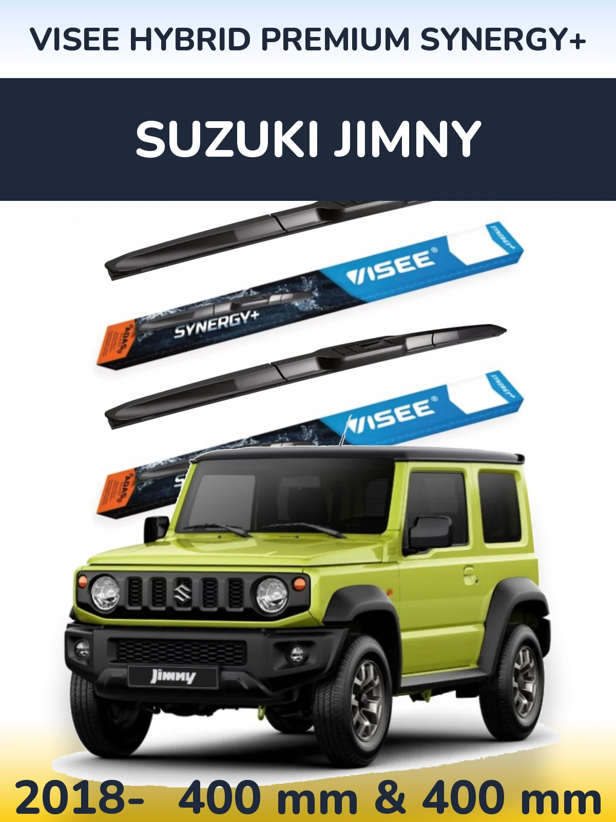Front wiper blade set VISEE HYBRID PREMIUM SYNERGY+ 400 & 400 mm for Suzuki Jimny 2018-2026