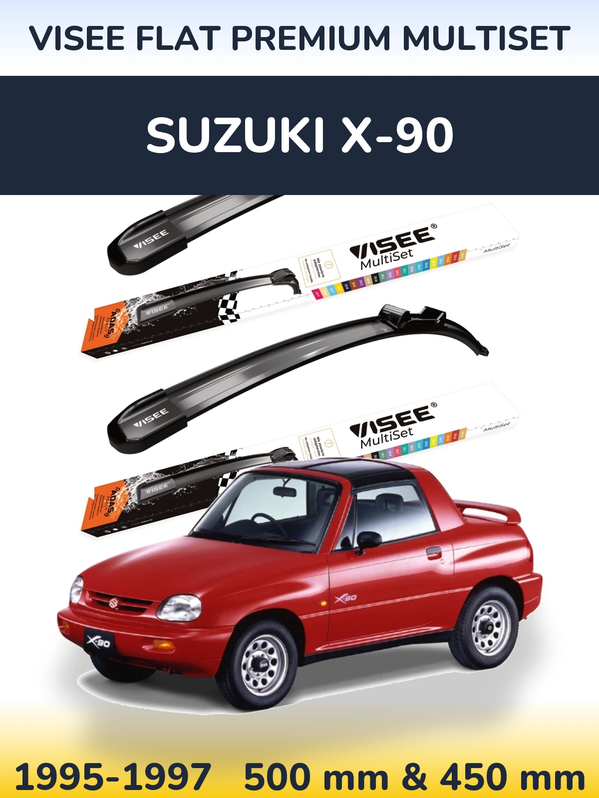 Комплект передних дворников VISEE FLAT PREMIUM MultiSet 500 & 450 мм для Suzuki X-90 1995-1997