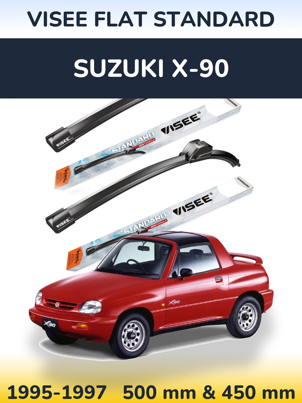 Комплект передних дворников VISEE FLAT STANDARD 500 & 450 мм для Suzuki X-90 1995-1997
