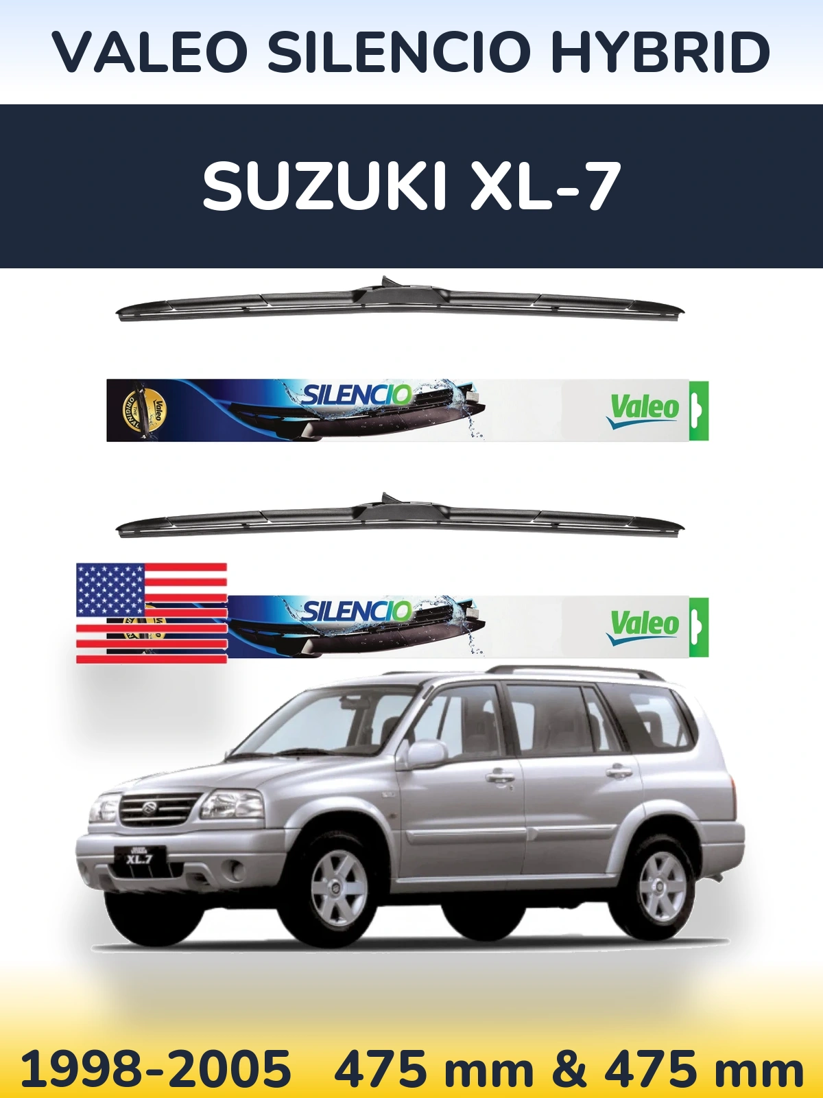 Комплект передних дворников Valeo Silencio Hybrid 475 & 475 мм для Suzuki XL-7 1998-2005