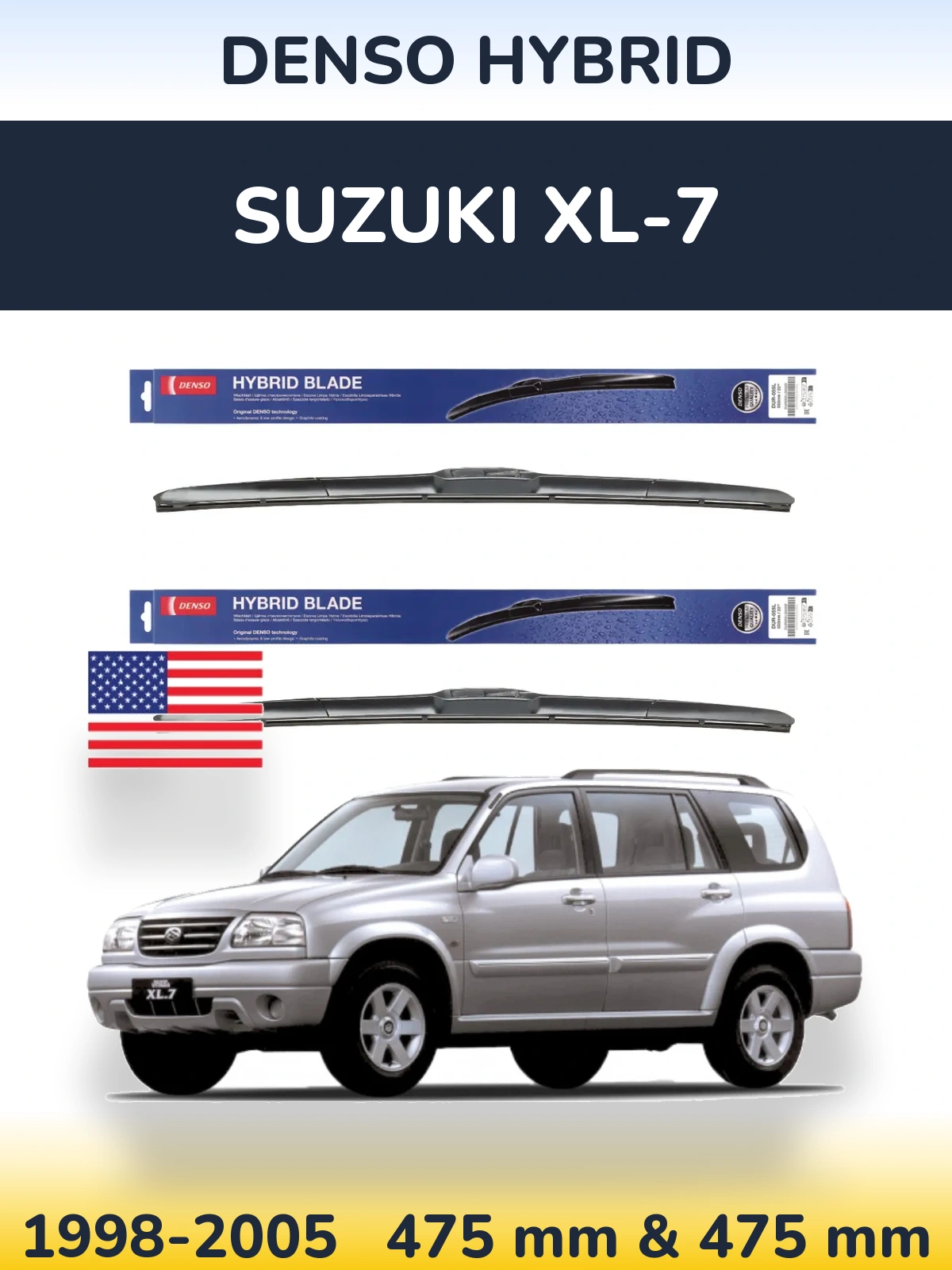 Комплект передних дворников Denso Hybrid 475 & 475 мм для Suzuki XL-7 1998-2005