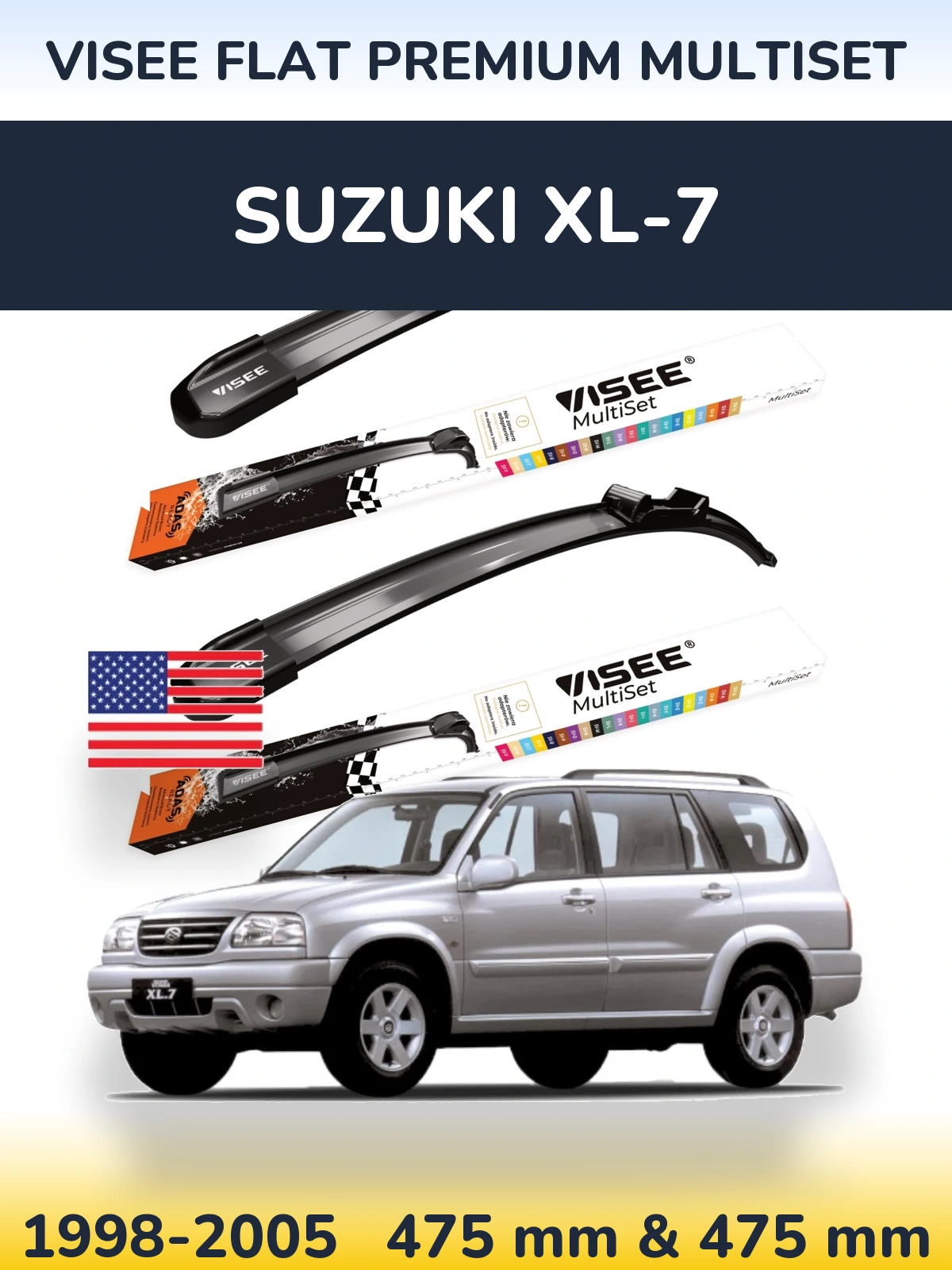 Комплект передних дворников VISEE FLAT PREMIUM MultiSet 475 & 475 мм для Suzuki XL-7 1998-2005