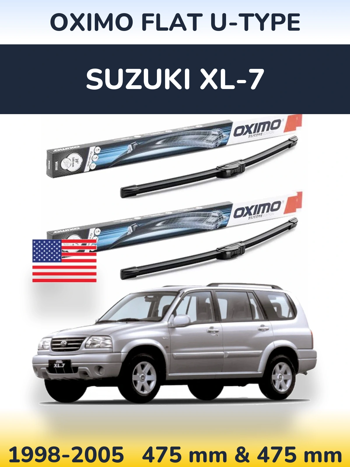 Комплект передних дворников Oximo Flat U-type 475 & 475 мм для Suzuki XL-7 1998-2005