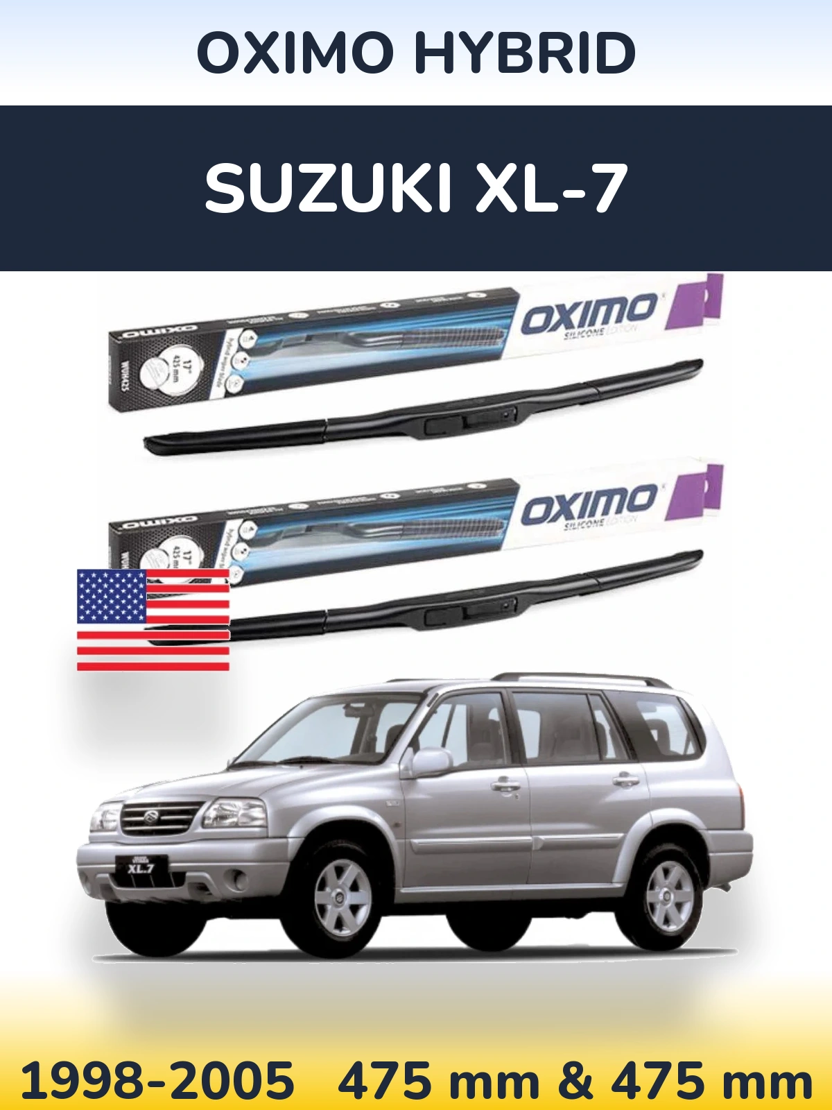 Комплект передних дворников Oximo Hybrid 475 & 475 мм для Suzuki XL-7 1998-2005