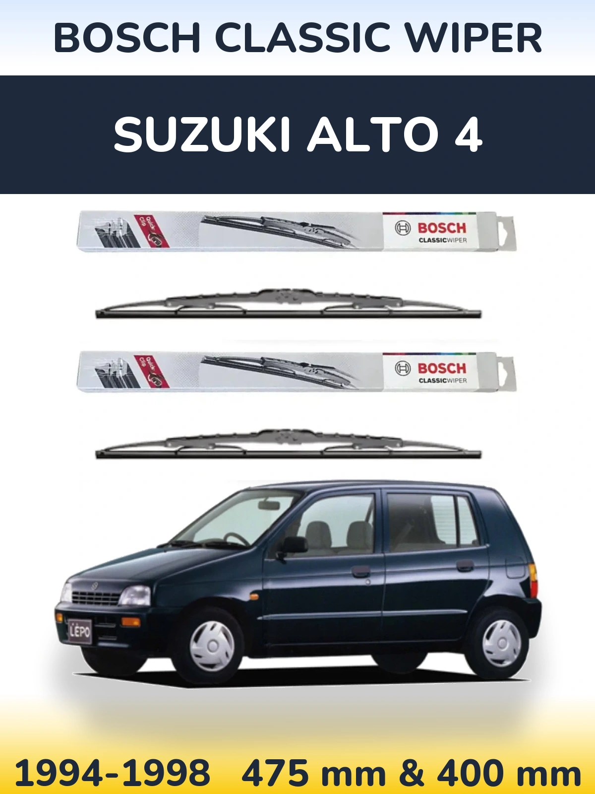 Komplet przednich wycieraczek BOSCH Classic Wiper 475 & 400 mm do Suzuki Alto 4 1994-1998
