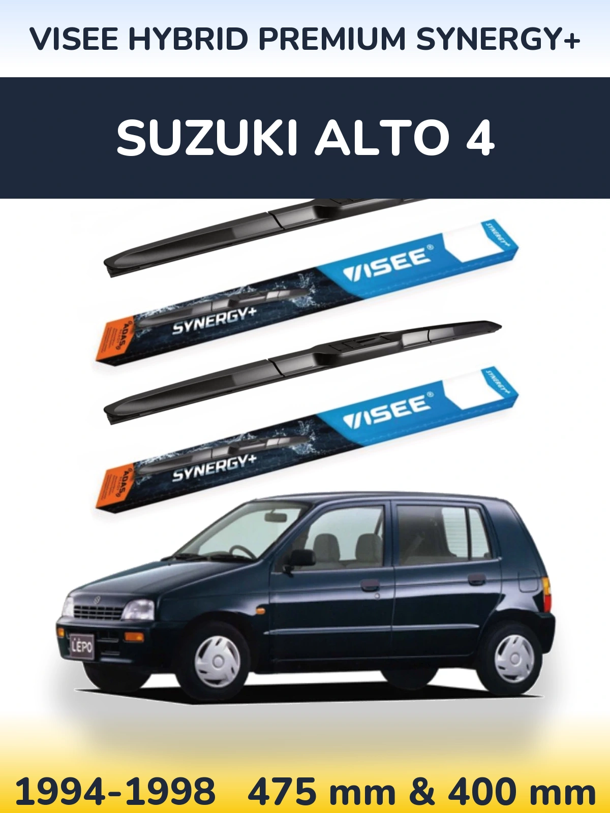Komplet przednich wycieraczek VISEE HYBRID PREMIUM SYNERGY+ 475 & 400 mm do Suzuki Alto 4 1994-1998