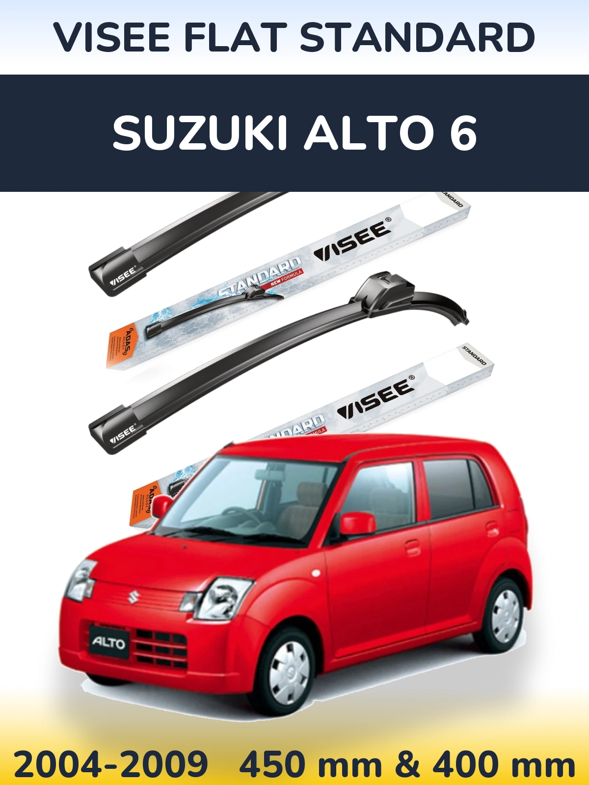 Комплект передних дворников VISEE FLAT STANDARD 450 & 400 мм для Suzuki Alto 6 2004-2009