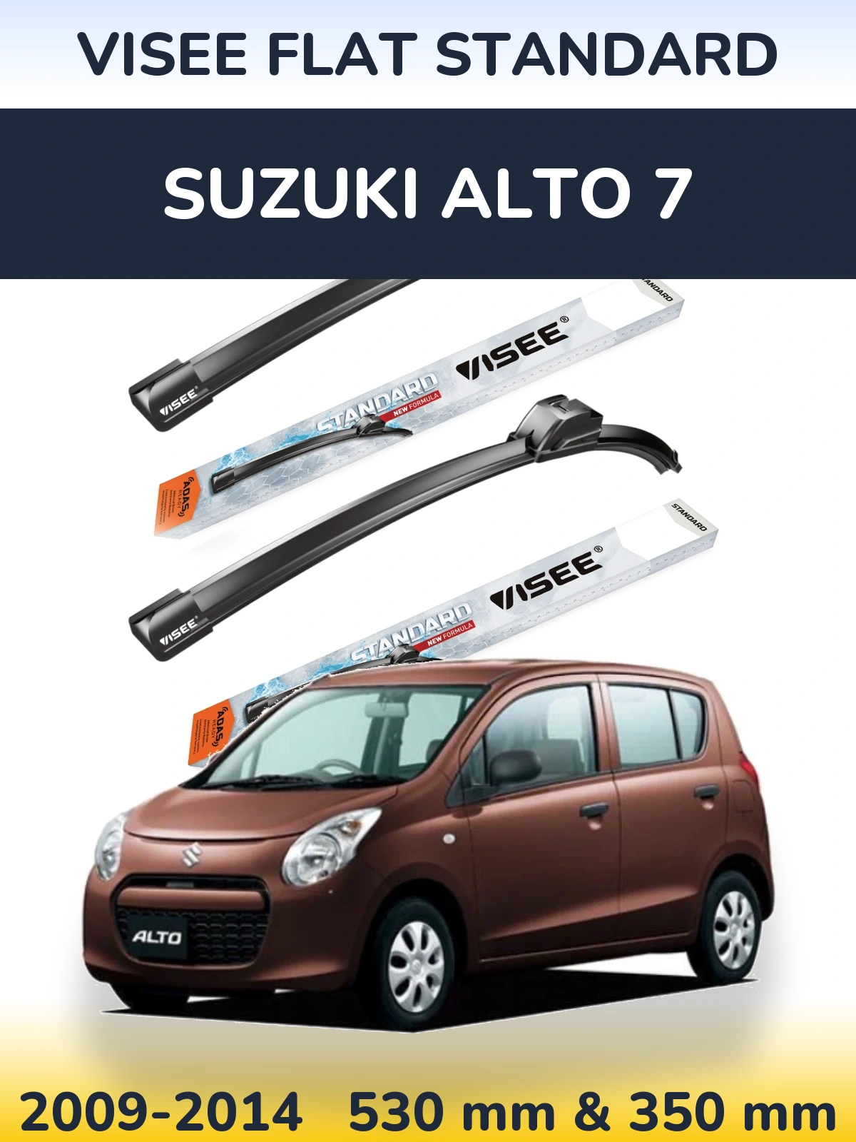 Komplet przednich wycieraczek VISEE FLAT STANDARD 530 & 350 mm do Suzuki Alto 7 2009-2014