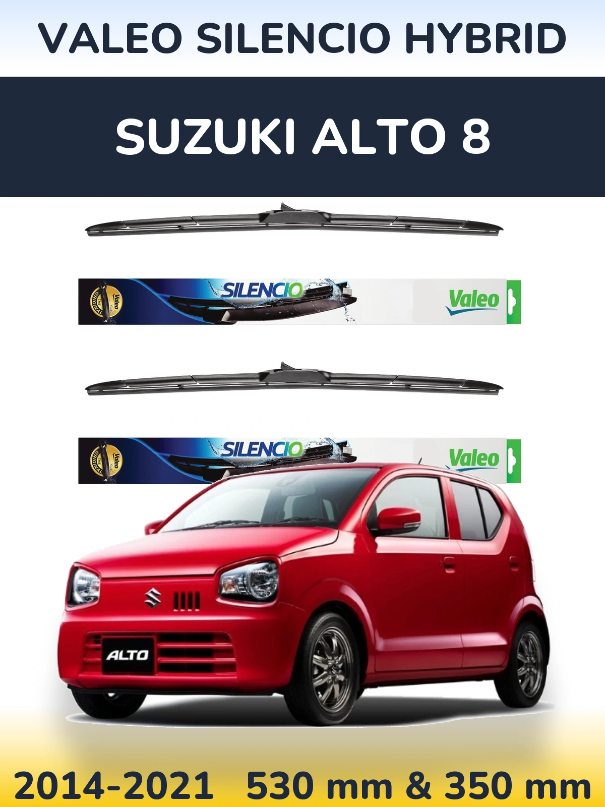 Front wiper blade set Valeo Silencio Hybrid 530 & 350 mm for Suzuki Alto 8 2014-2021