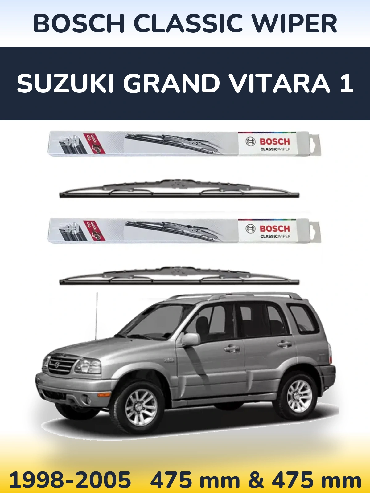 Комплект передних дворников BOSCH Classic Wiper 475 & 475 мм для Suzuki Grand Vitara 1 1998-2005