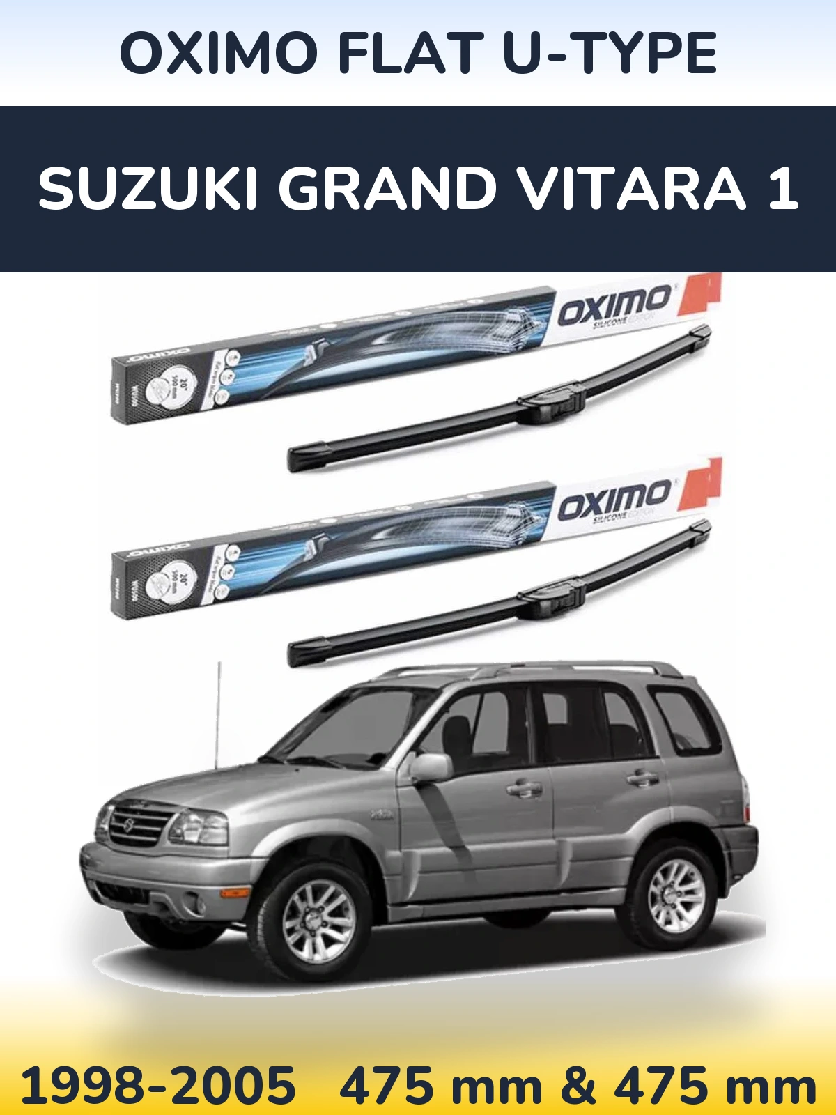 Комплект передних дворников Oximo Flat U-type 475 & 475 мм для Suzuki Grand Vitara 1 1998-2005
