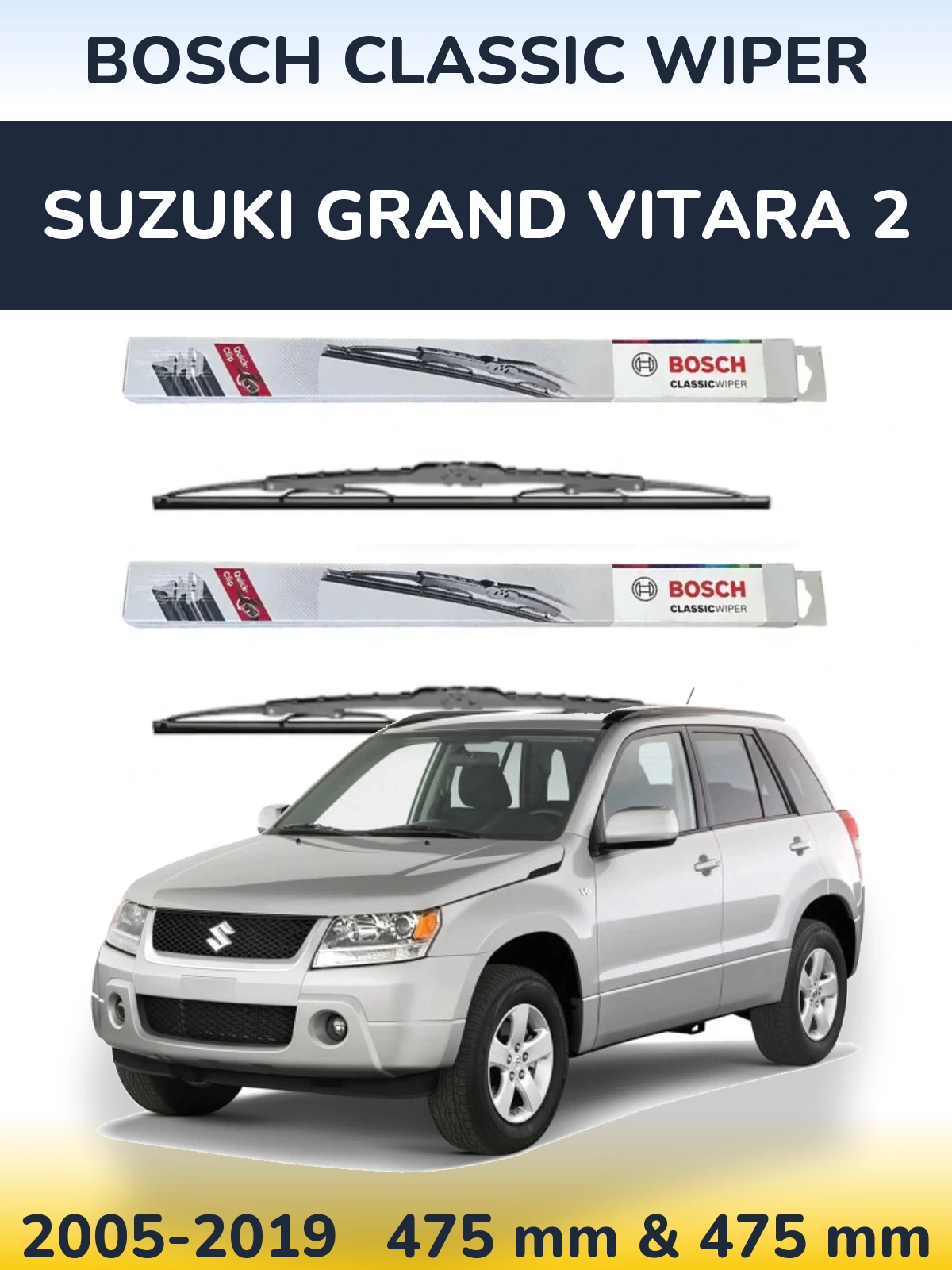 Komplet przednich wycieraczek BOSCH Classic Wiper 475 & 475 mm do Suzuki Grand Vitara 2 2005-2019