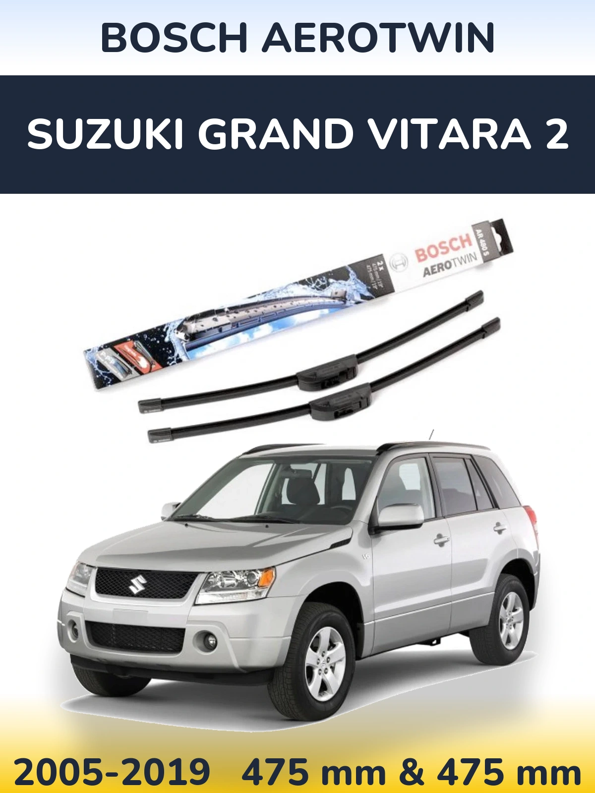 Komplet przednich wycieraczek BOSCH AeroTwin 475 & 475 mm do Suzuki Grand Vitara 2 2005-2019