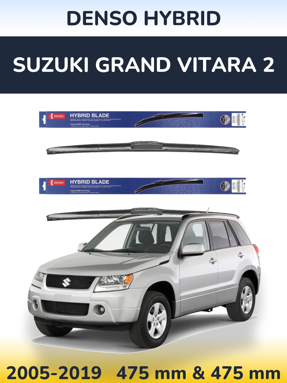 Komplet przednich wycieraczek Denso Hybrid 475 & 475 mm do Suzuki Grand Vitara 2 2005-2019