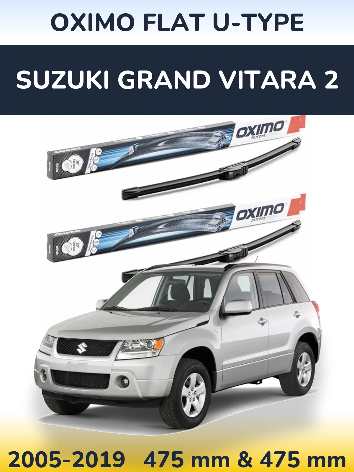 Komplet przednich wycieraczek Oximo Flat U-type 475 & 475 mm do Suzuki Grand Vitara 2 2005-2019