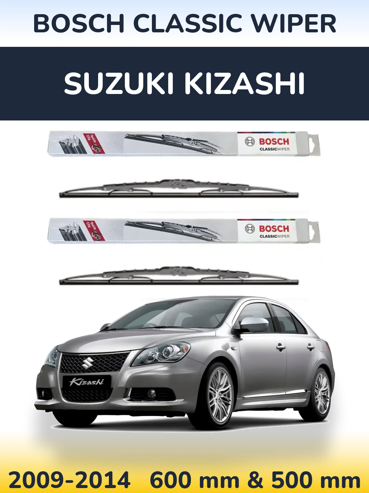 Комплект передніх щіток BOSCH Classic Wiper 600 & 500 мм для Suzuki Kizashi 2009-2014