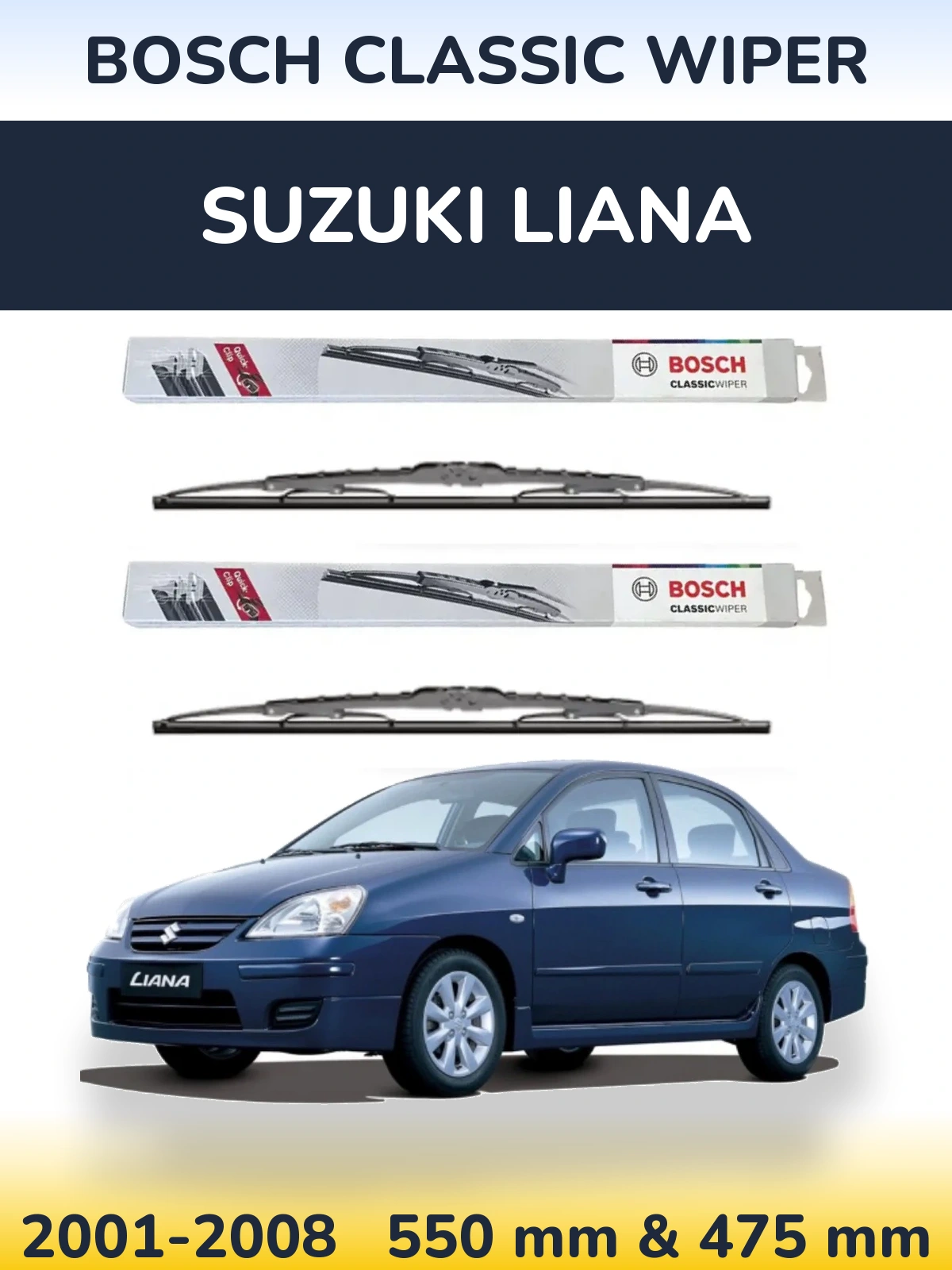 Комплект передних дворников BOSCH Classic Wiper 550 & 475 мм для Suzuki Liana 2001-2008