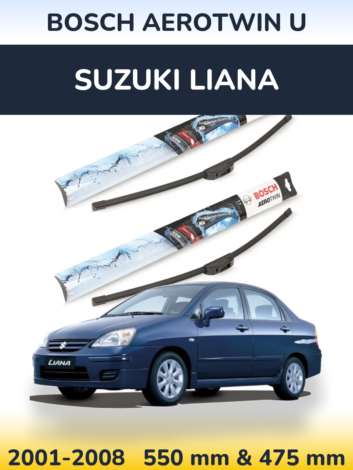 Komplet przednich wycieraczek BOSCH AeroTwin U 550 & 475 mm do Suzuki Liana 2001-2008