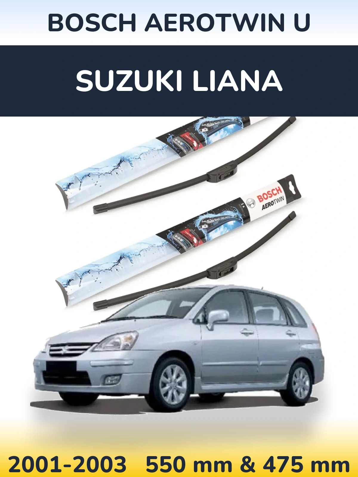 Komplet przednich wycieraczek BOSCH AeroTwin U 550 & 475 mm do Suzuki Liana 2001-2003
