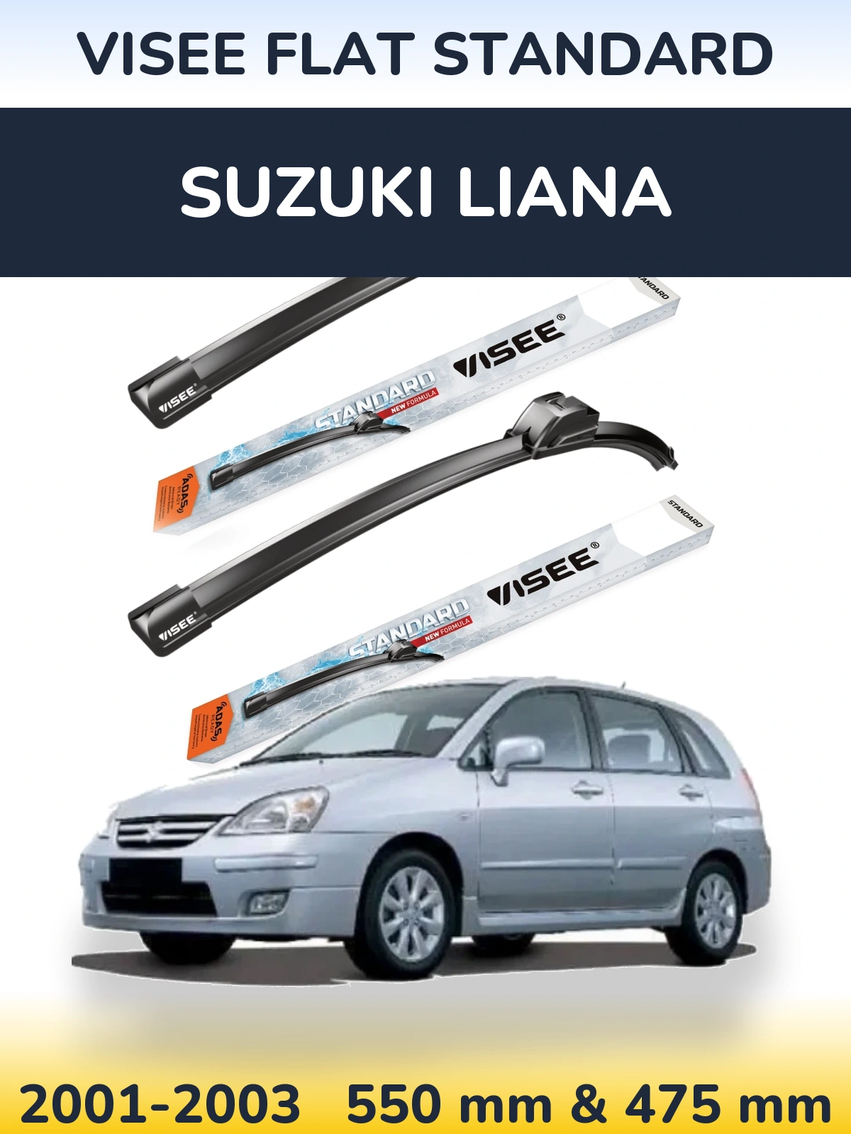 Комплект передних дворников VISEE FLAT STANDARD 550 & 475 мм для Suzuki Liana 2001-2003