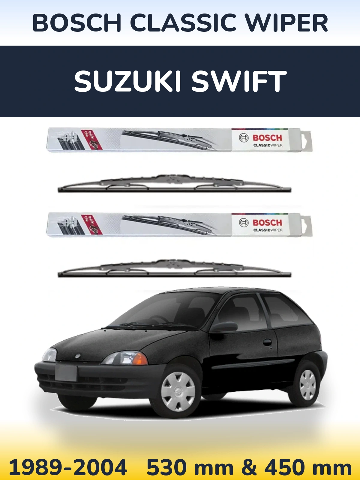 Komplet przednich wycieraczek BOSCH Classic Wiper 530 & 450 mm do Suzuki Swift 1989-2004