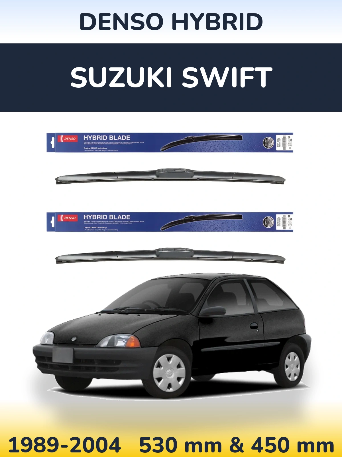 Komplet przednich wycieraczek Denso Hybrid 530 & 450 mm do Suzuki Swift 1989-2004