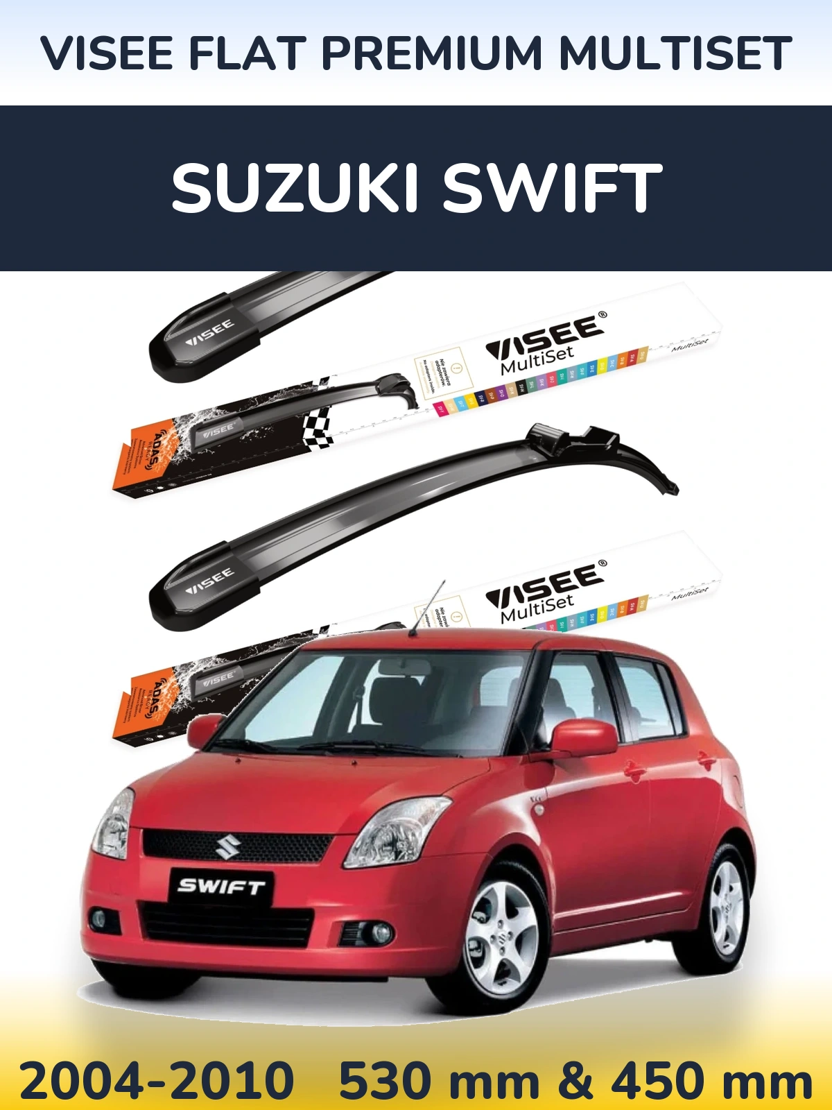 Komplet przednich wycieraczek VISEE FLAT PREMIUM MultiSet 530 & 450 mm do Suzuki Swift 2004-2010