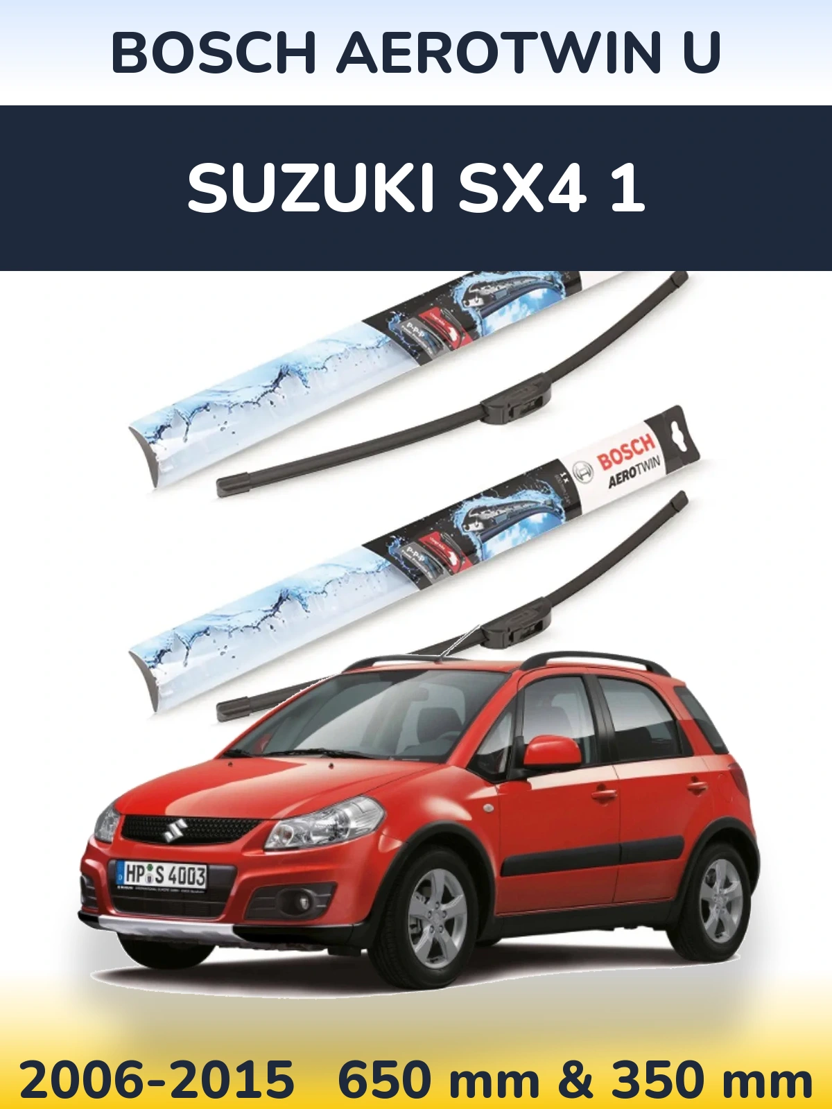 Front wiper blade set BOSCH AeroTwin U 650 & 350 mm for Suzuki SX4 1 2006-2015