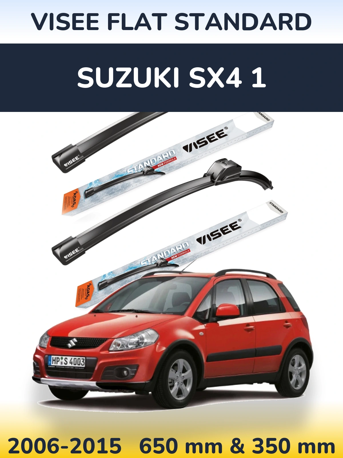 Komplet przednich wycieraczek VISEE FLAT STANDARD 650 & 350 mm do Suzuki SX4 1 2006-2015