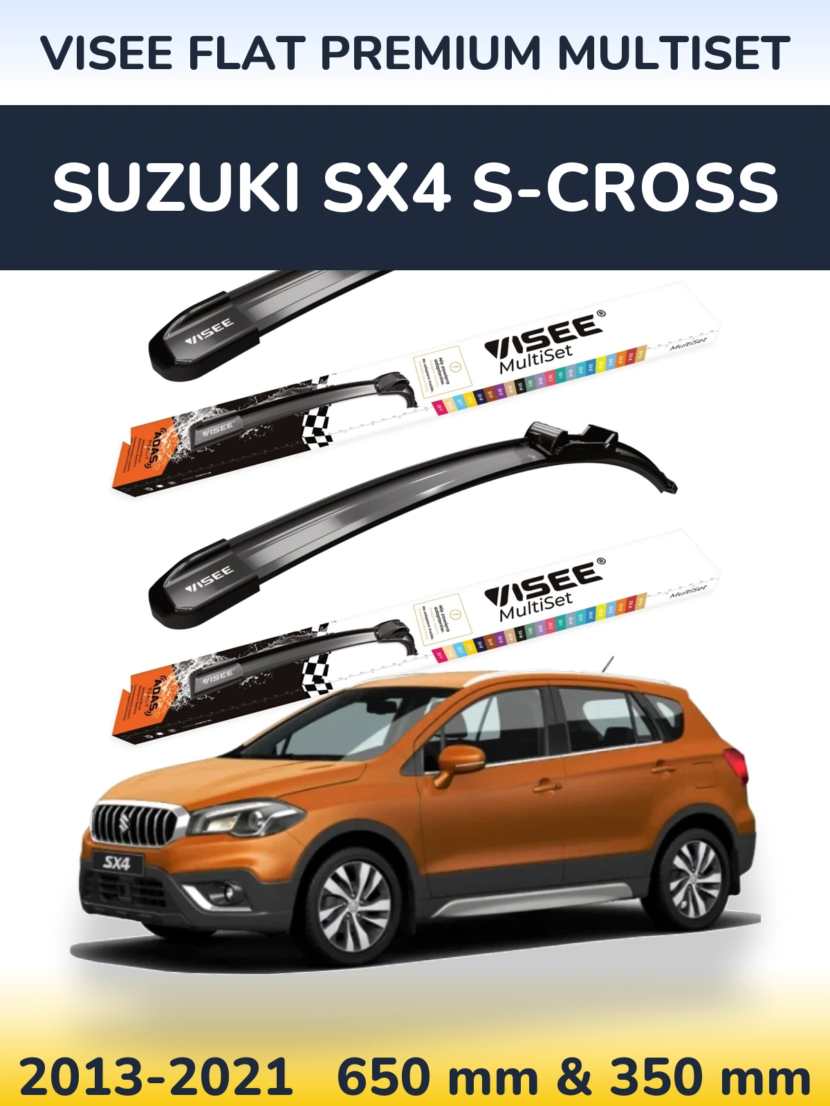 Komplet przednich wycieraczek VISEE FLAT PREMIUM MultiSet 650 & 350 mm do Suzuki SX4 S-Cross 2013-2021
