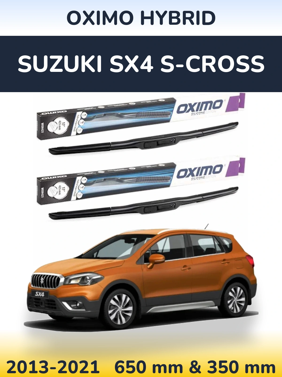 Комплект передних дворников Oximo Hybrid 650 & 350 мм для Suzuki SX4 S-Cross 2013-2021